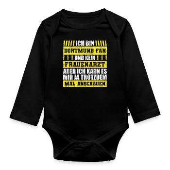Dortmund Fan lustiges Dortmunder Sprüche Motiv - Baby Bio-Langarm-Body - Schwarz - Vorne