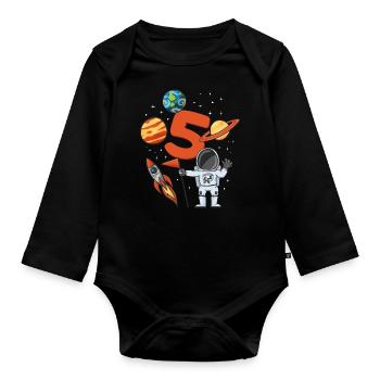 Anniversaire d’astronaute 5 ans - Body Bébé bio manches longues - noir - Devant