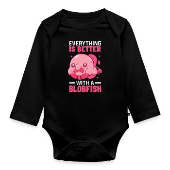Better with blobfish memes ugly blobfish - Organic Longsleeve Baby Bodysuit - black - Front