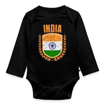 Indien - Baby Bio-Langarm-Body - Schwarz - Vorne