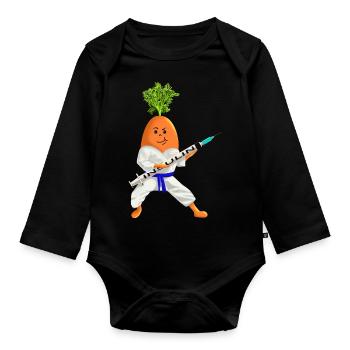 Diabetes Carrot w/ Insulin Syringe (Carrot-te Kid) - Organic Longsleeve Baby Bodysuit - black - Front
