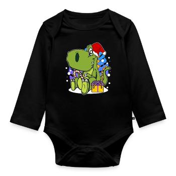 Dinosaures de Noël Dino - Body Bébé bio manches longues - noir - Devant