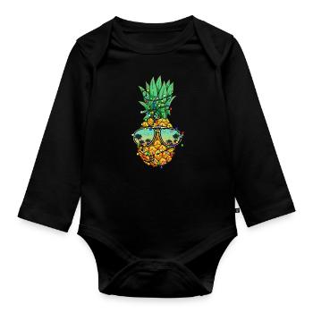 Pineapple Christmas Tree Christmas Lights Hawaii - Organic Longsleeve Baby Bodysuit - black - Front