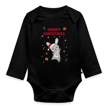 Hase fröhliche Weihnachten Winter Tiere Hasen - Baby Bio-Langarm-Body - Schwarz - Vorne