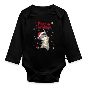 Donkeys Christmas Donkeys Winter Animals - Organic Longsleeve Baby Bodysuit - black - Front