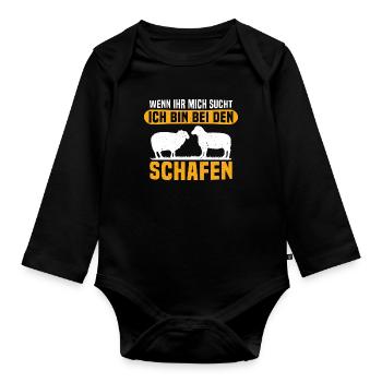 Wenn ihr mich sucht ich bin bei den schafen - Baby Bio-Langarm-Body - Schwarz - Vorne
