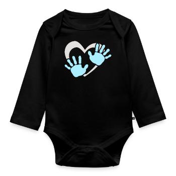 Empreinte de main de cœur de bébé - Body Bébé bio manches longues - noir - Devant