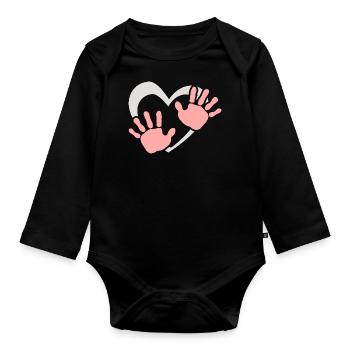 Empreinte de main de cœur de bébé - Body Bébé bio manches longues - noir - Devant