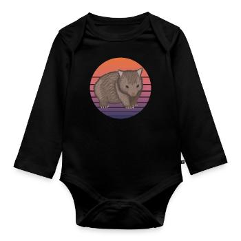 Wombat Marsupial Australia Animal Retro Gift - Organic Longsleeve Baby Bodysuit - black - Front