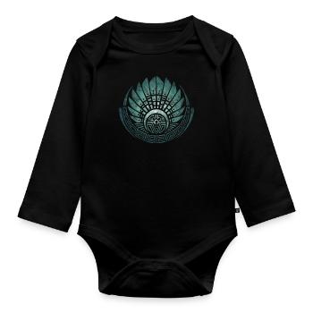 Maya Mask Quetzalcoatl Indian Mexico Crop Circle - Organic Longsleeve Baby Bodysuit - black - Front