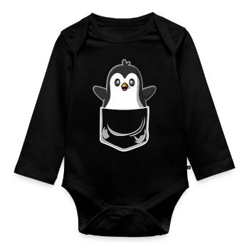 Poche de poche de poitrine de pingouin - Body Bébé bio manches longues - noir - Devant