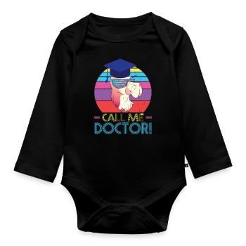 Appelez-moi Docteur Doctorat Étude Lama Alpaga Docteur - Body Bébé bio manches longues - noir - Devant