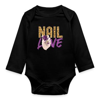Nail Tech Quote Work Uniform Nail - Baby Bio-Langarm-Body - Schwarz - Vorne