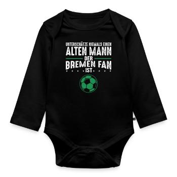 Alter Mann - Bremen Fan | Retro Vintage Fußball - Baby Bio-Langarm-Body - Schwarz - Vorne