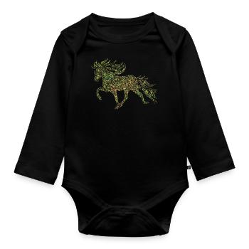 Icelanders with dots and stars - Organic Longsleeve Baby Bodysuit - black - Front