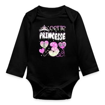 Anniv 3 Anniversaire Couronne Fille 3 Ans - Body Bébé bio manches longues - noir - Devant