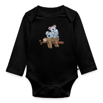 Sloth Koala Gift - Organic Longsleeve Baby Bodysuit - black - Front