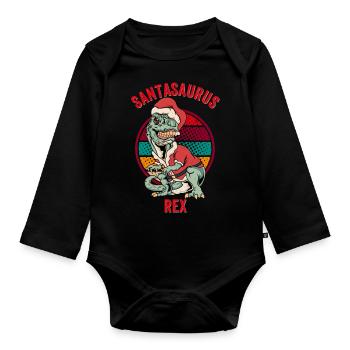 Weihnachten T Rex Dinosaurier santasaurus rex xmas dino - Baby Bio-Langarm-Body - Schwarz - Vorne