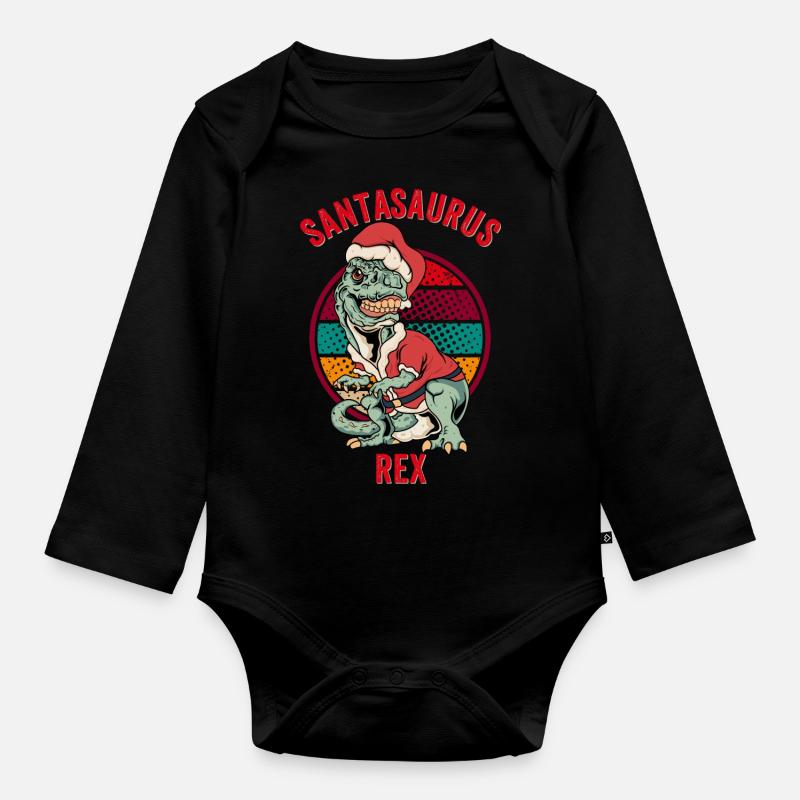 Noël T Rex Dinosaure santasaurus rex noël dino - Body Bébé bio manches longues - noir