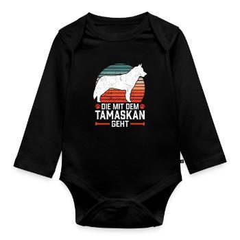Die mit dem Tamaskan geht Wolf-Hund Tamaskan - Baby Bio-Langarm-Body - Schwarz - Vorne