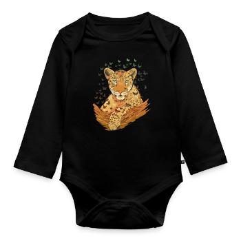 Animaux Amoureux des animaux Cadeau Animal Léopard - Body Bébé bio manches longues - noir - Devant