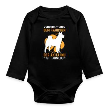 Akita Inu Frauchen japanischer Hund Besitzerin - Baby Bio-Langarm-Body - Schwarz - Vorne