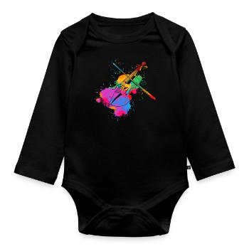 Violin Splash Colorful Violin Player Music Band Violin - Organic Longsleeve Baby Bodysuit - black - Front