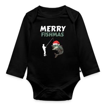 Lustiges Angler Weihnachten Fischer - Baby Bio-Langarm-Body - Schwarz - Vorne