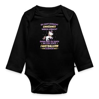 Faustball Fistball Sport Faustballer Spruch - Baby Bio-Langarm-Body - Schwarz - Vorne