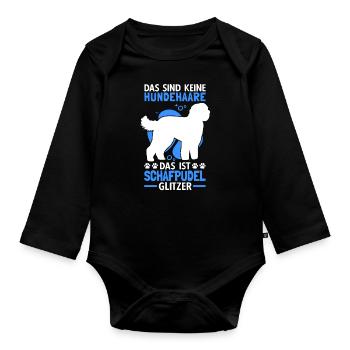 Das ist Schafpudel Glitzer altdeutscher Hütepudel - Baby Bio-Langarm-Body - Schwarz - Vorne