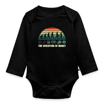 The Evolution Of Money BTC Bitcoin Crypto - Baby Bio-Langarm-Body - Schwarz - Vorne