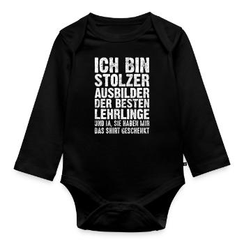 Stolzer Ausbilder | Lustige Ausbilder Geschenkidee - Baby Bio-Langarm-Body - Schwarz - Vorne