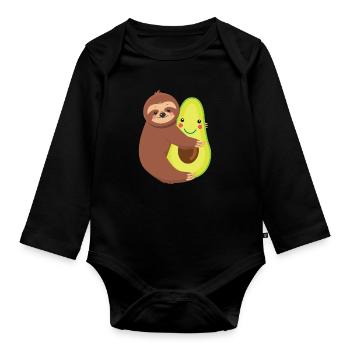 Paresseux paresseux étreignant avocat végétalien Amoureux des animaux - Body Bébé bio manches longues - noir - Devant