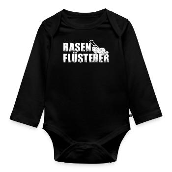Rasenflüsterer Rasenmäher Rasen mähen Rasenpfleger - Baby Bio-Langarm-Body - Schwarz - Vorne