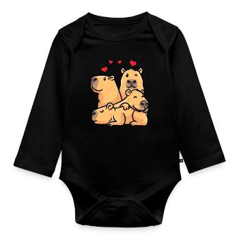 Capybara dans le style kawaii capybara Avec des cœurs - Body Bébé bio manches longues - noir - Devant