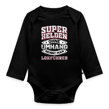 Lokführer | Vintage Retro - Baby Bio-Langarm-Body - Schwarz - Vorne