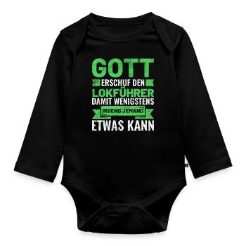 Dampflokomotive Eisenbahner Dampflok Spruch - Baby Bio-Langarm-Body - Schwarz - Vorne
