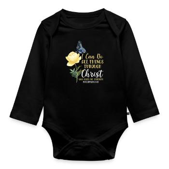 Christian Bible Verse Butterfly - Baby Bio-Langarm-Body - Schwarz - Vorne
