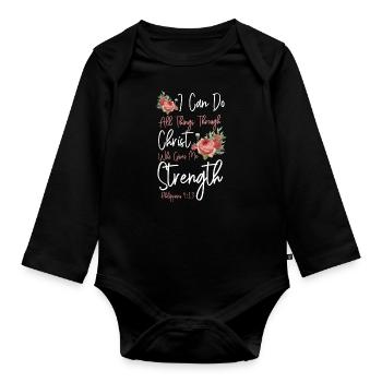 Christian Bible Verse Quote Rose - Baby Bio-Langarm-Body - Schwarz - Vorne