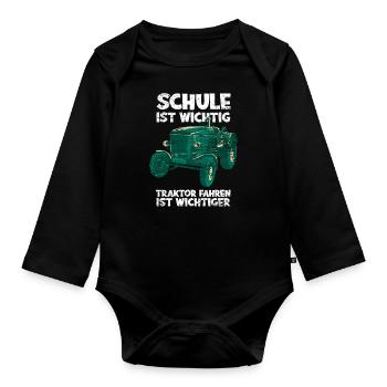 Traktor Schule - Baby Bio-Langarm-Body - Schwarz - Vorne