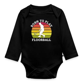 Né pour le floorball - Body Bébé bio manches longues - noir - Devant