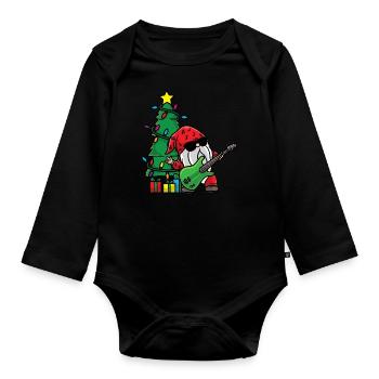 Guitar Gnome Christmas Tree Xmas Guitarist - Organic Longsleeve Baby Bodysuit - black - Front