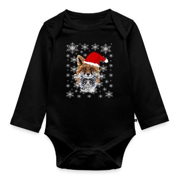 Christmas fox with Christmas cap snowflakes - Organic Longsleeve Baby Bodysuit - black - Front