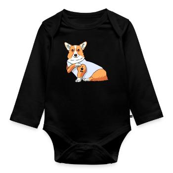 J’aime papa Tatouage Corgi Chien Fête des pères - Body Bébé bio manches longues - noir - Devant