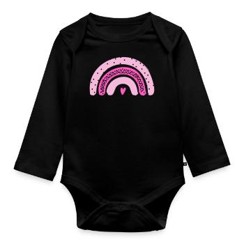 Rosa Regenbogen mit Herz - Baby Bio-Langarm-Body - Schwarz - Vorne