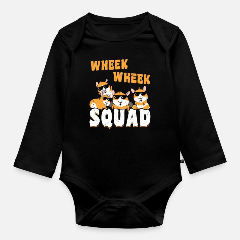 Wheek Wheek Squad drôle de cochon d’Inde - Body Bébé bio manches longues - noir