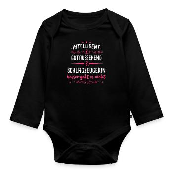 Schlagzeug Schlagzeuger Drummer Instrument Spruch - Baby Bio-Langarm-Body - Schwarz - Vorne