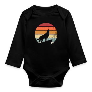 Retro Wölfe Wolf Geschenk Geschenkidee - Baby Bio-Langarm-Body - Schwarz - Vorne