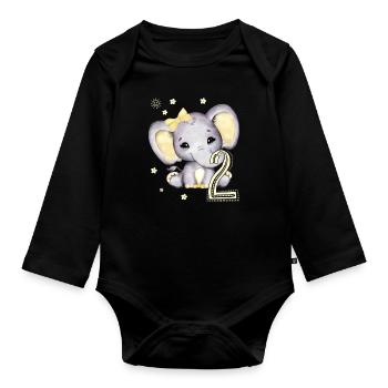 Kids 2nd Birthday Elephant Girl - Organic Longsleeve Baby Bodysuit - black - Front