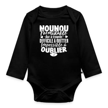 Nounou Formidable Super Idée Cadeau Pour Nounou - Body Bébé bio manches longues - noir - Devant
